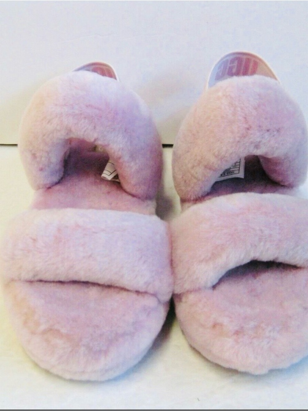 UGG Kids Sz 4 (S/N) Pink/ lilac Fluff & Strap One-Piece Slippers New